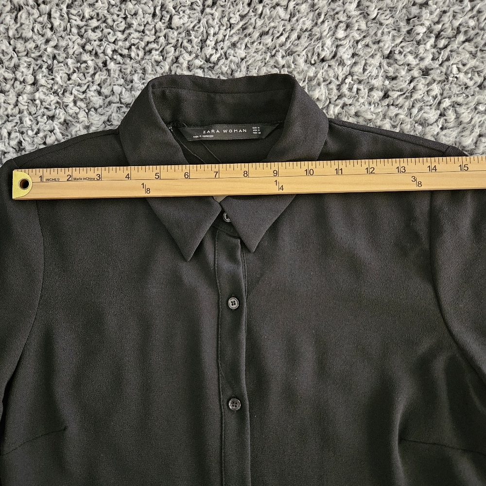 Zara Black Mini Shirt Dress Medium M 3/4 Long Sleeve A-Line Casual Minimalist - Picture 9 of 14